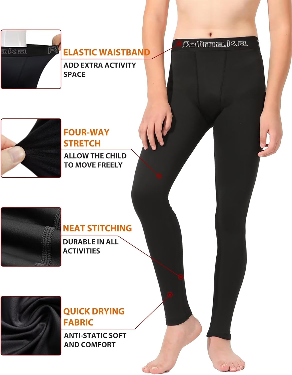 Detalle de Rolimaka Kids Base Layer Set for Youth Boys – Compression Long Sleeve Top & Tights