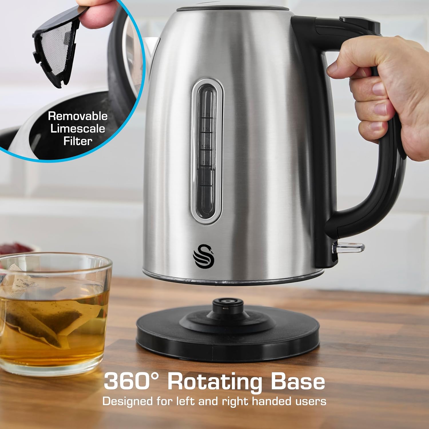 Thumbnail 3 de Swan Quiet Boil Cordless Kettle, 3kW Fast Boil – SK19035SS