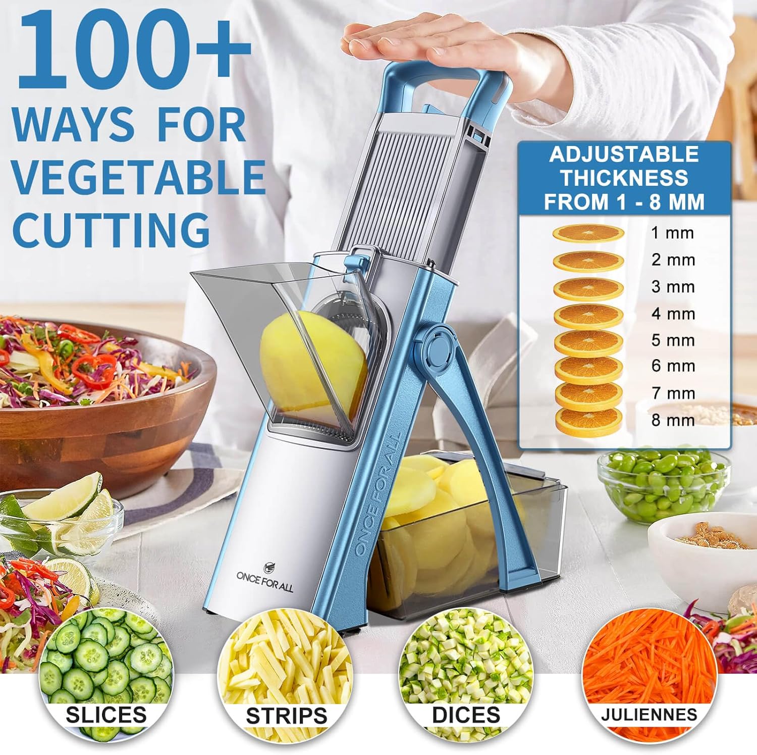 Detalle de ONCE FOR ALL Upgrade Safe Mandoline Slicer Plus, Adjustable 1️⃣ 🥒