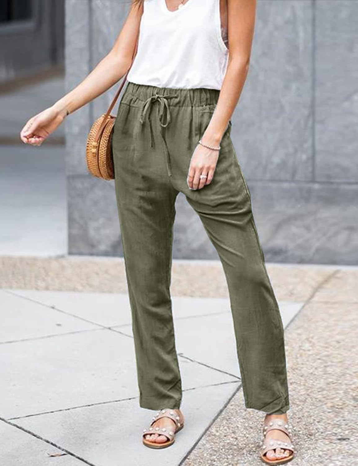 Detalle 2 de Pantaloni Donna Yuson Donna – Cotone e Lino, coupoule con Coulisse, Tasche