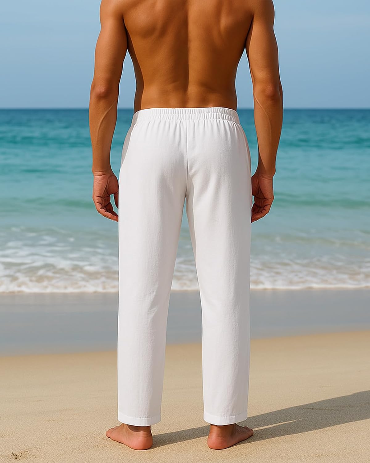 Detalle de BUXKR Men's Lightweight Summer Pants with Elastic Waist and Deep Pockets