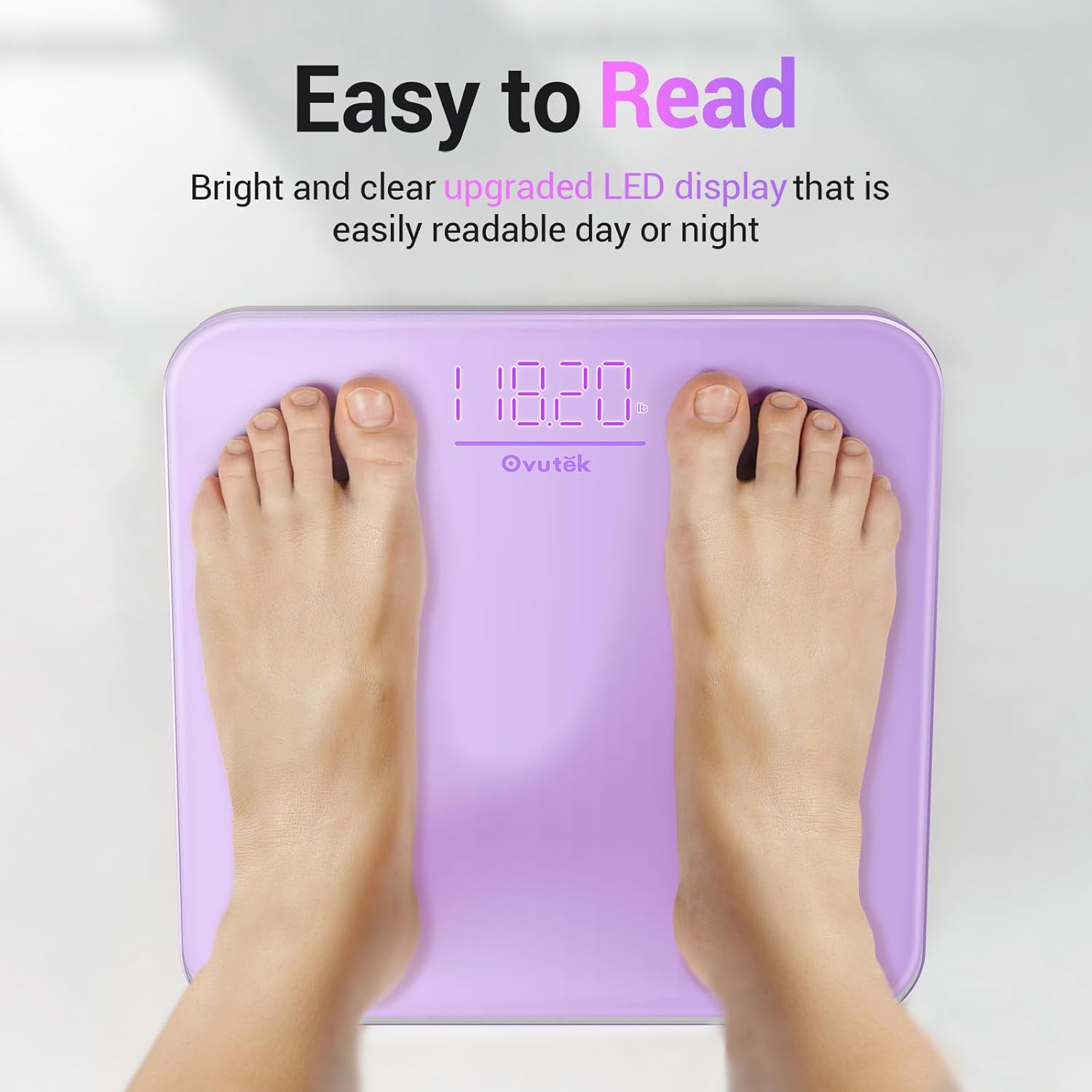 Detalle 2 de Ovutek Digital Bathroom Scale, 400 lb, 5 mm Tempered Glass, Purple