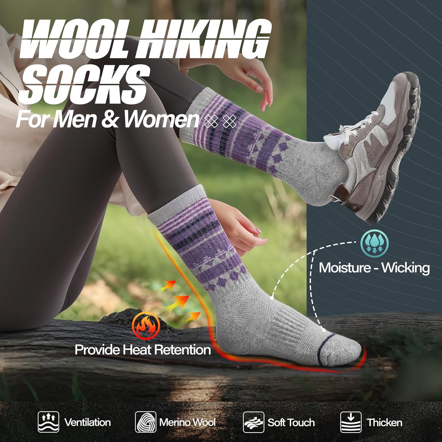 Thumbnail 1 de ANTSANG Merino Wool Hiking Socks