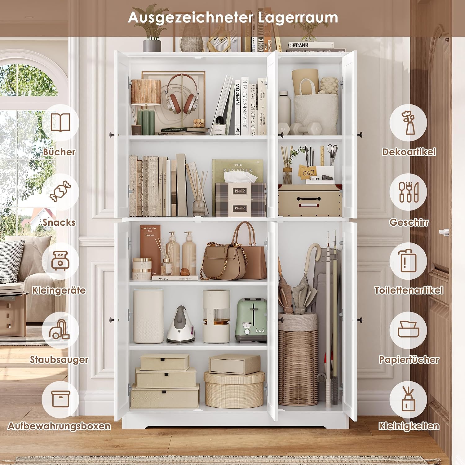 Detalle 2 de FirFurd P730 Kitchen Storage Cabinet, 6 Doors, Adjustable Shelves, White