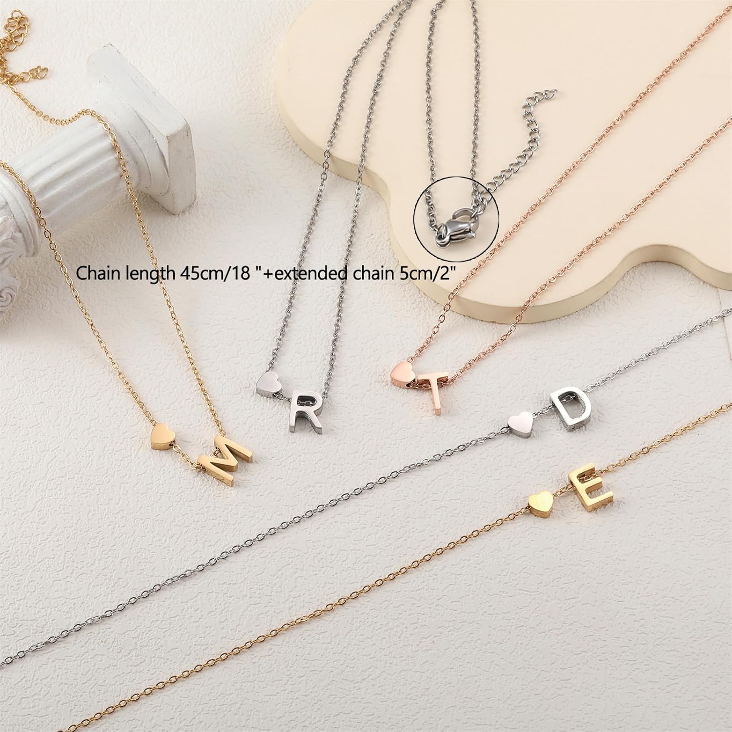 Thumbnail 5 de RWQIAN Damen Buchstaben Kette mit Herz Anhänger – Initialen Halskette in Gold, Roségold oder Silber