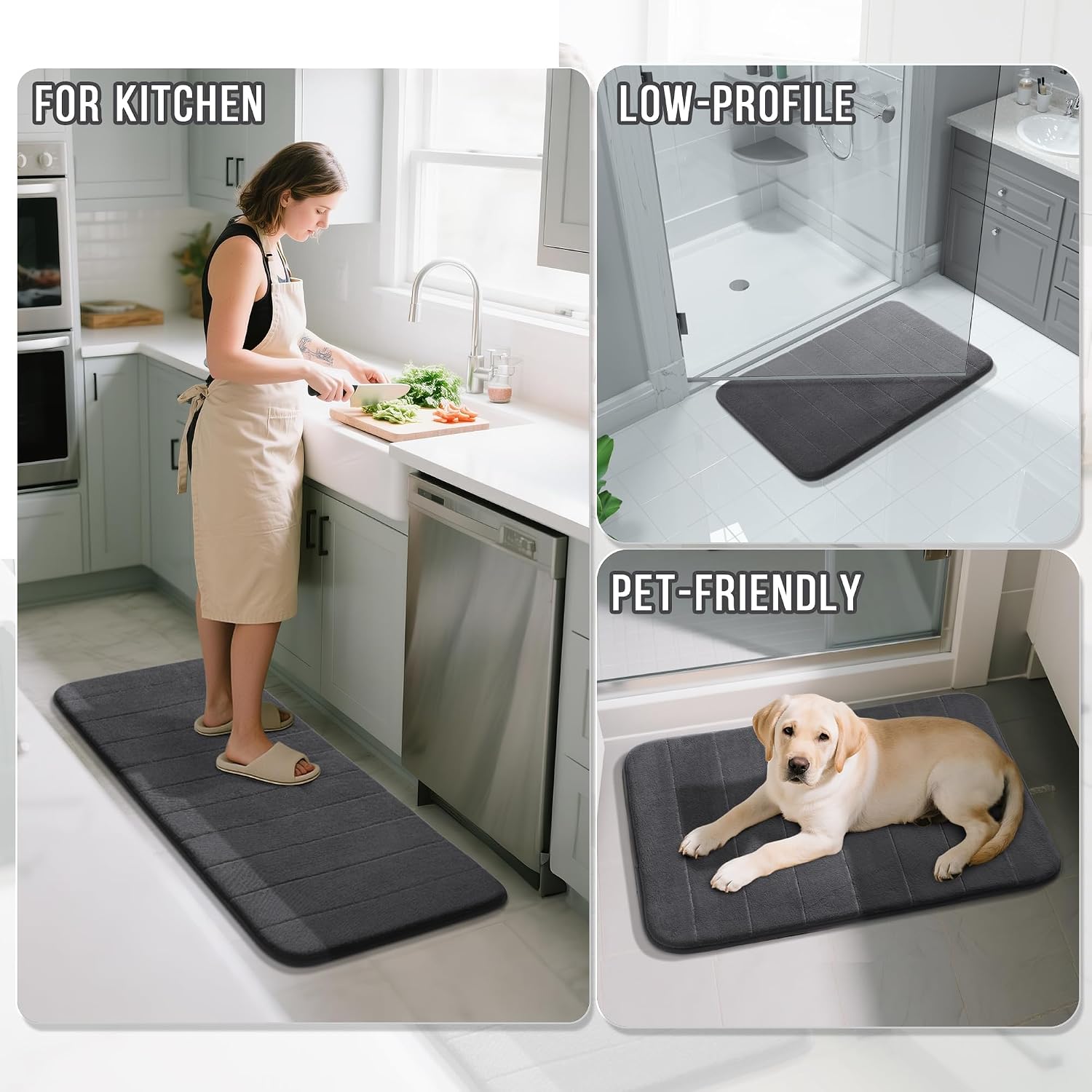 Thumbnail 5 de Yimobra 3-Piece Memory Foam Bath Mat Set, Dark Gray