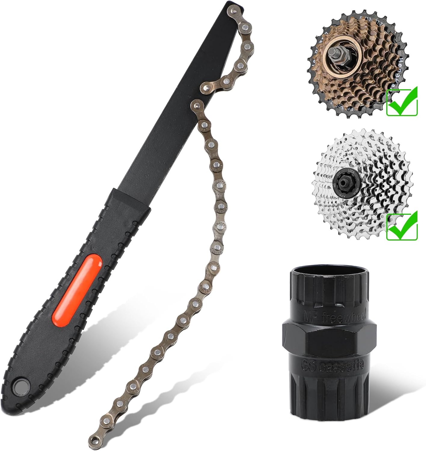 Detalle de Fengzio Kit Attrezzi Bici 2 in 1: chiave per cassetta e ruota libera + frusta catena per rimozione/attacco