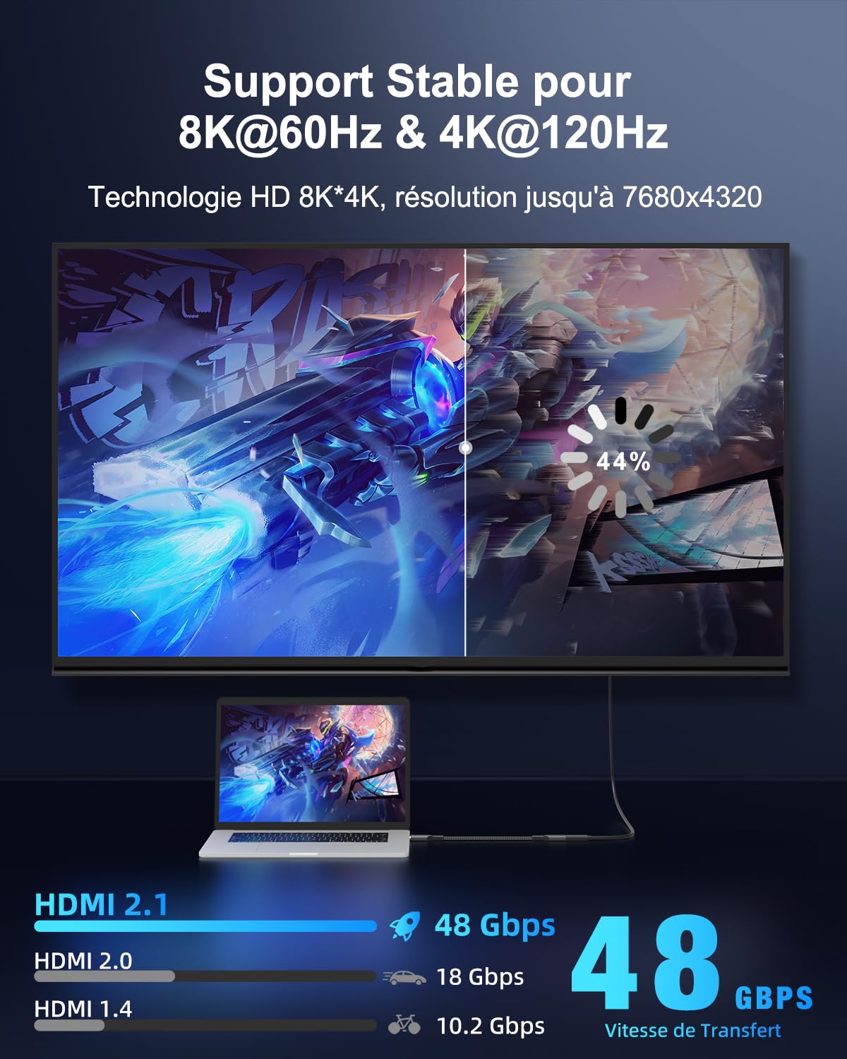Thumbnail 2 de WSIANNG Câble Rallonge HDMI 2.1 1m – 8K/4K pour Gaming et Home Cinéma