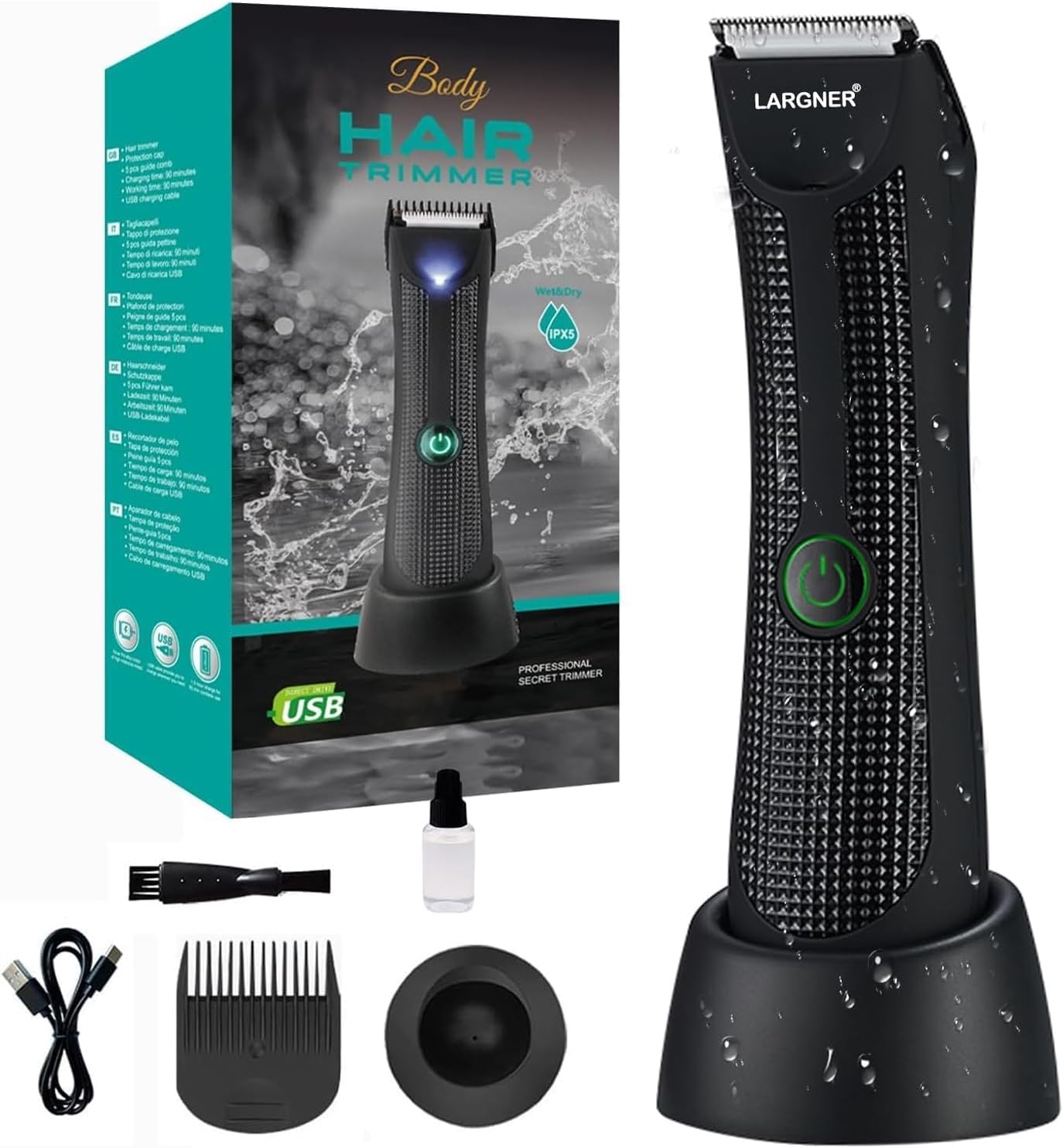 Detalle de Body Hair Trimmer Men Pubic Hair Trimmer with Ceramic Blade Heads & LED Display (IPX7 Waterproof)