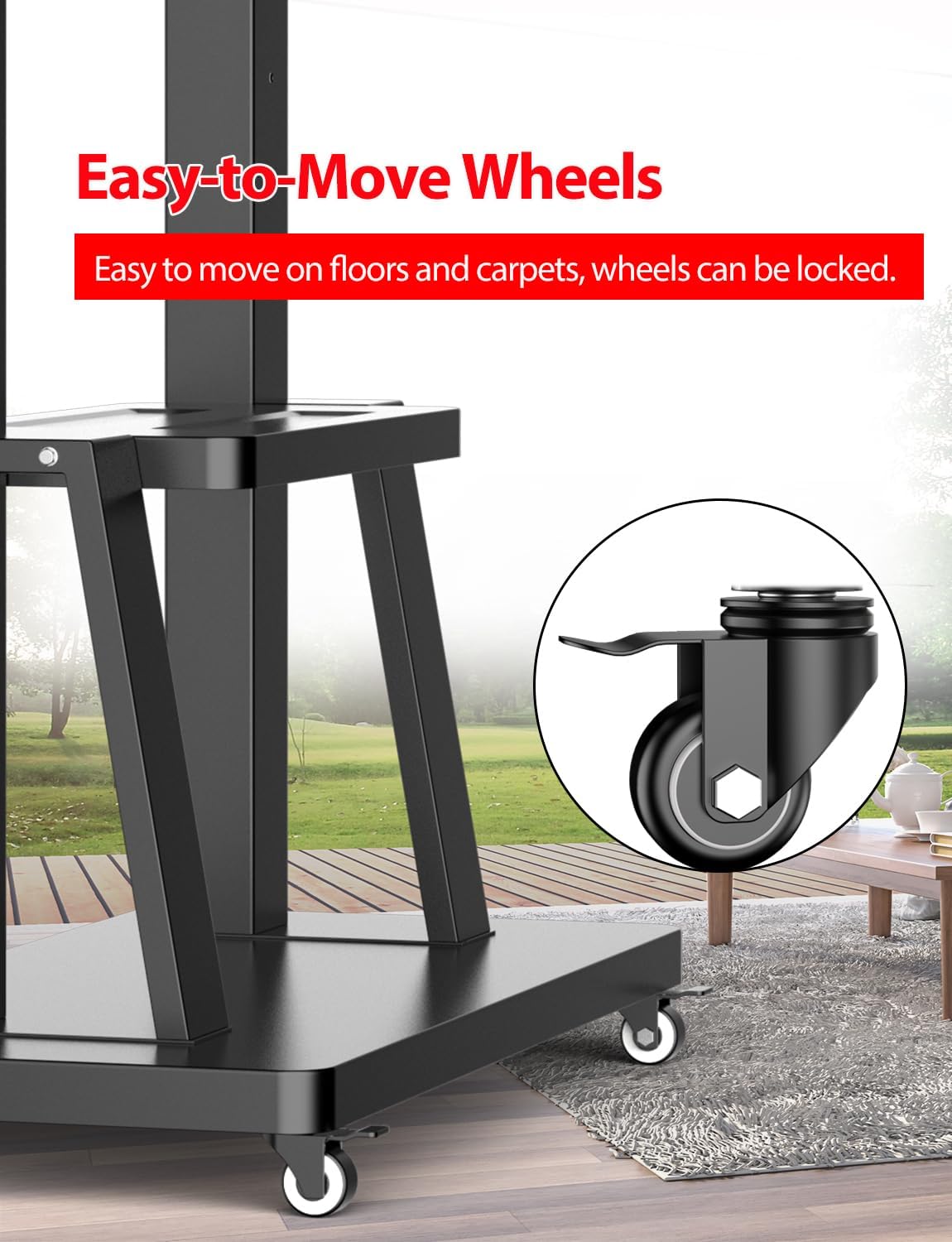Detalle de JXMTSPW Mobile TV Stand on Wheels for 32–100 inch Displays