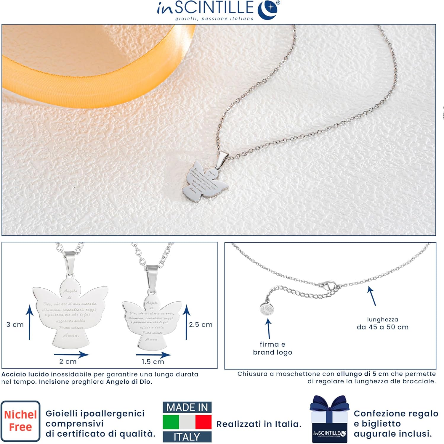Thumbnail 1 de Collana Angelo Custode Donna/Bambina in Acciaio Inossidabile con Preghiera – Confezione Regalo inSCINTILLE