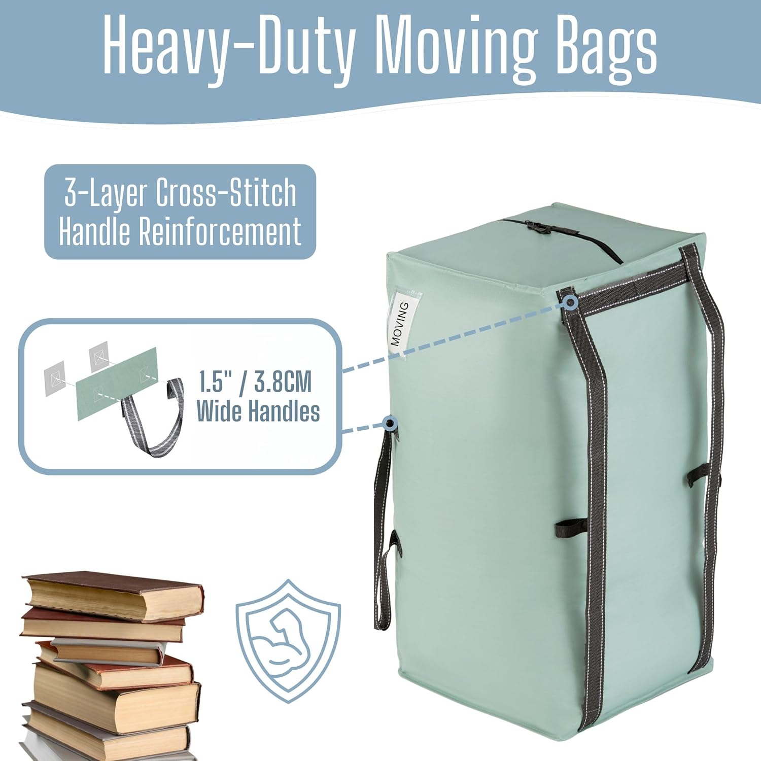 Detalle de Veno 10 Pack Heavy-Duty Extra Large Moving Bags (Light Green Matte) with Backpack Straps