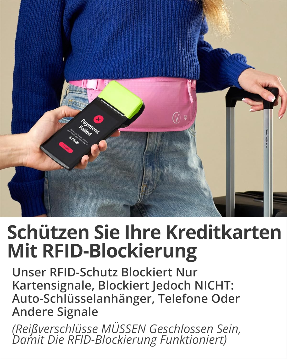 Thumbnail 2 de Vantamo Bauchtasche Damen/Herren ultraflach mit RFID-Schutz – Gürteltasche für Reisen, Laufen & Wandern, 2 Fächer
