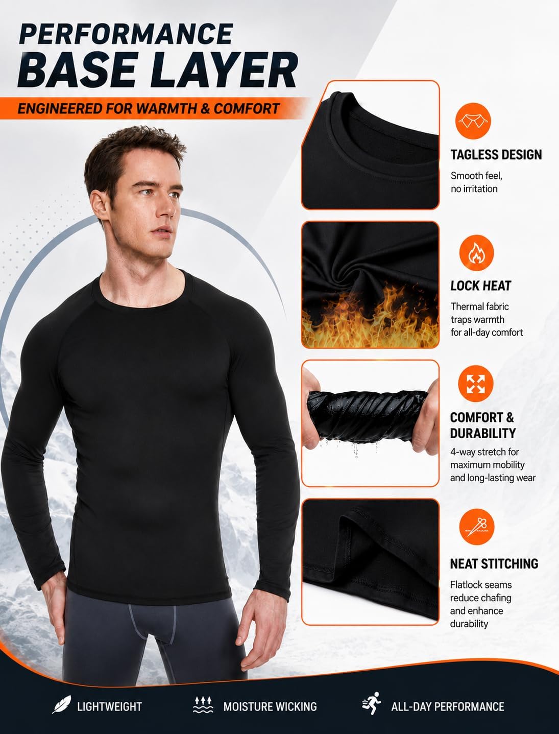 Detalle 1 de TELALEO Men's Thermal Compression Shirt, Fleece-Lined Long Sleeve Base Layer