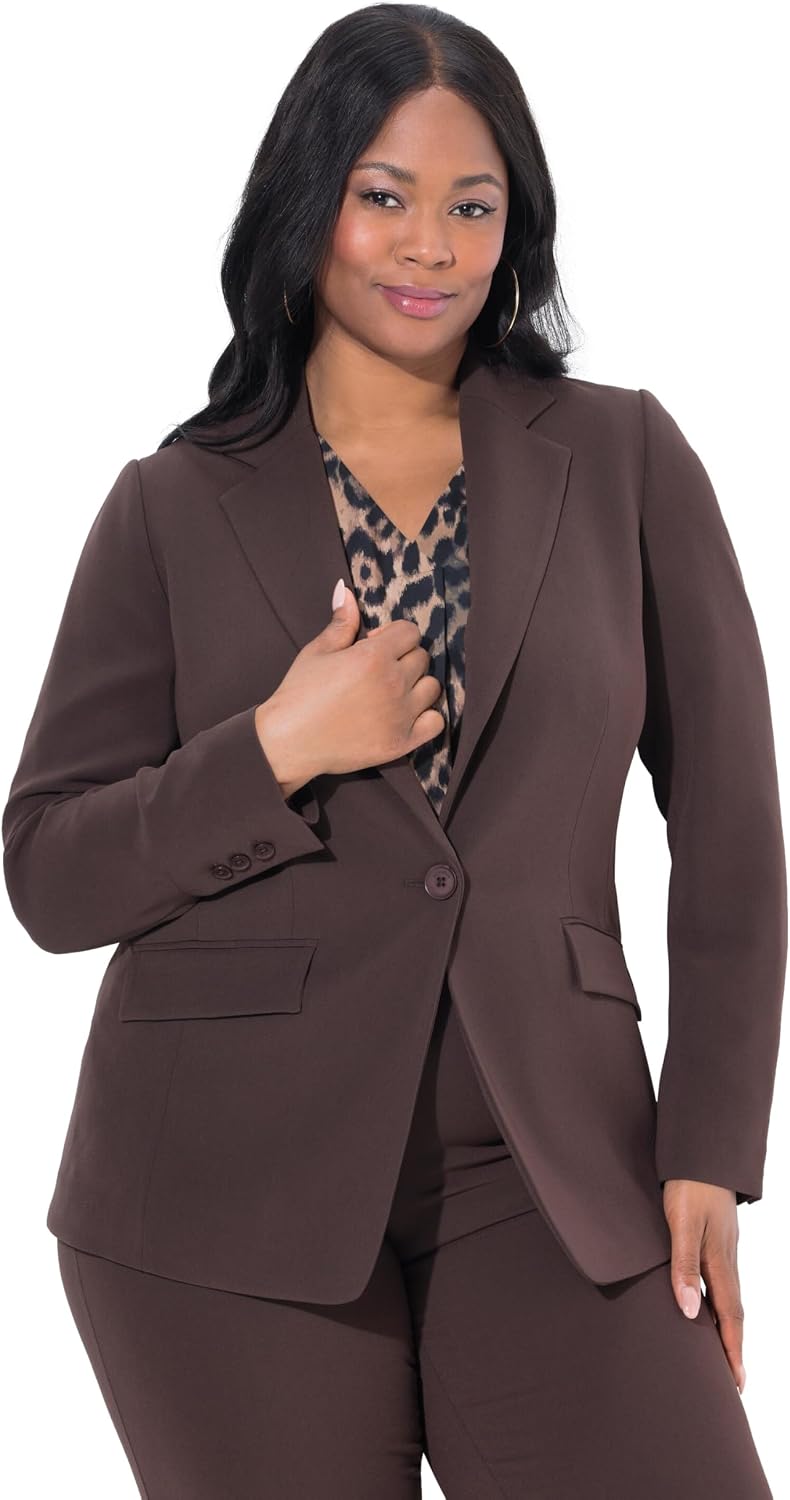 Detalle de Ulla Popken Femme Grandes Tailles Blazer à revers, poches à rabat et fermeture boutonnée – 811944