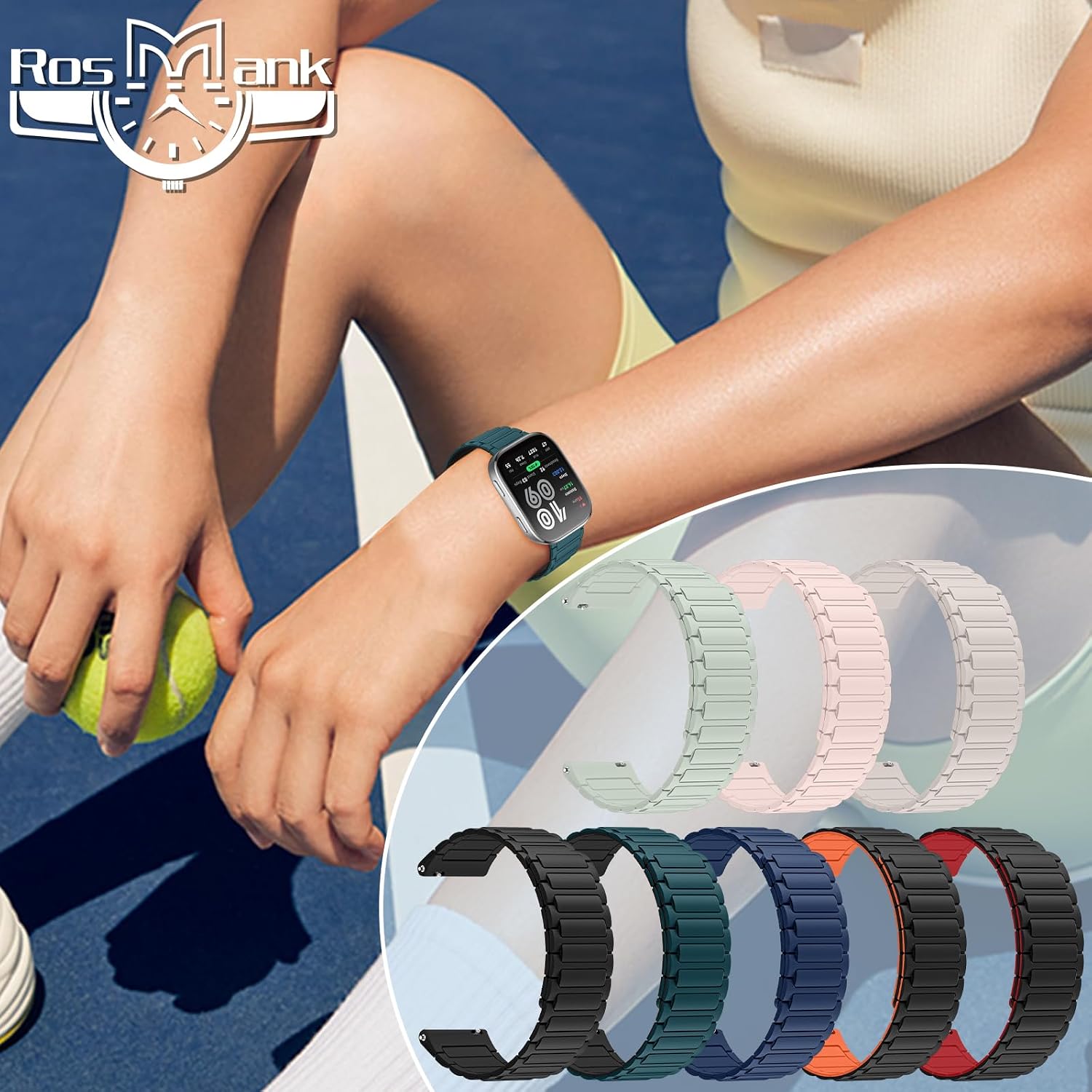 Thumbnail 5 de RosMank 22mm Silicone Watch Band with Magnetic Closure for Amazfit, Garmin, Xiaomi and More