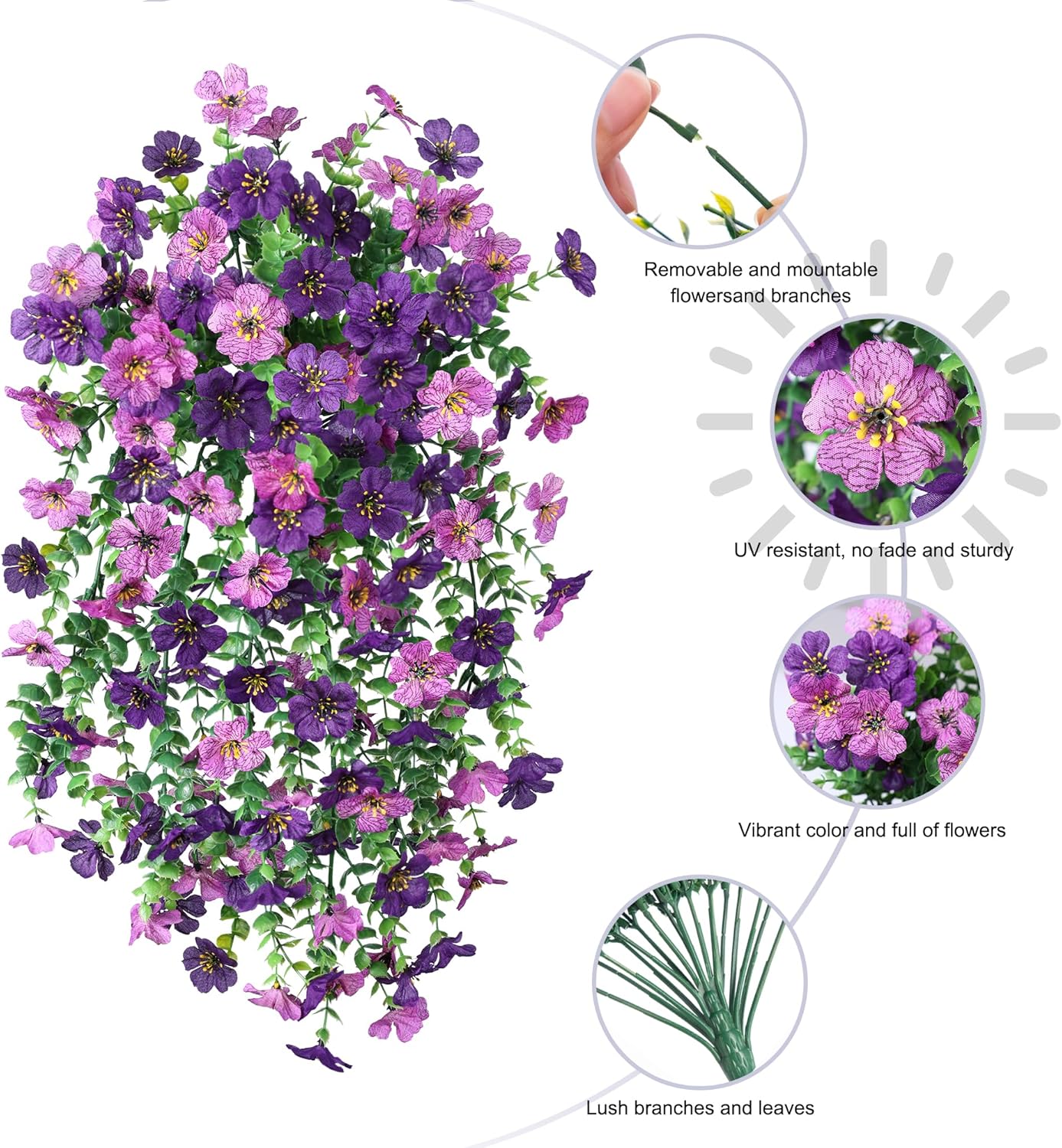 Thumbnail 2 de HyeFlora Outdoor Artificial Flowers, 2-Pack Dark Purple & Purple Hanging Flowers