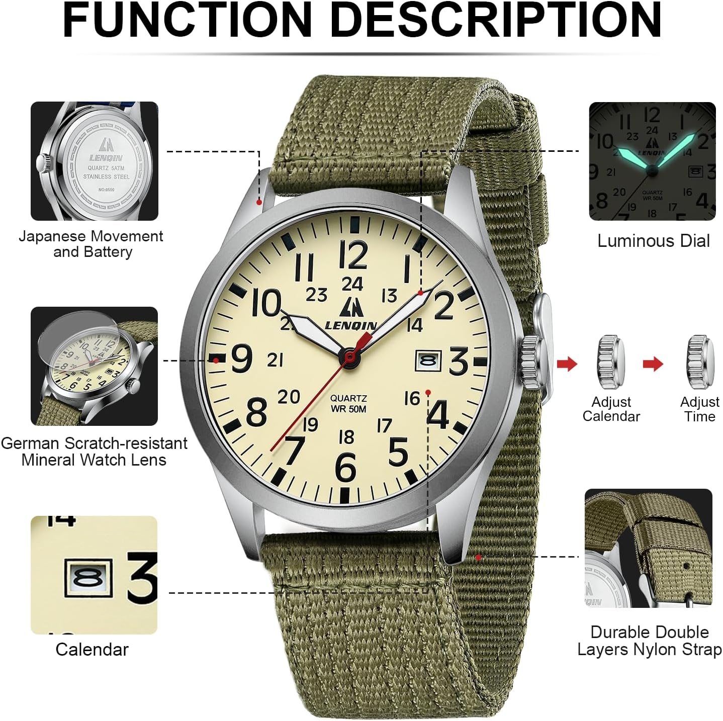 Thumbnail 3 de LN LENQIN Herrenuhr Militär 30M