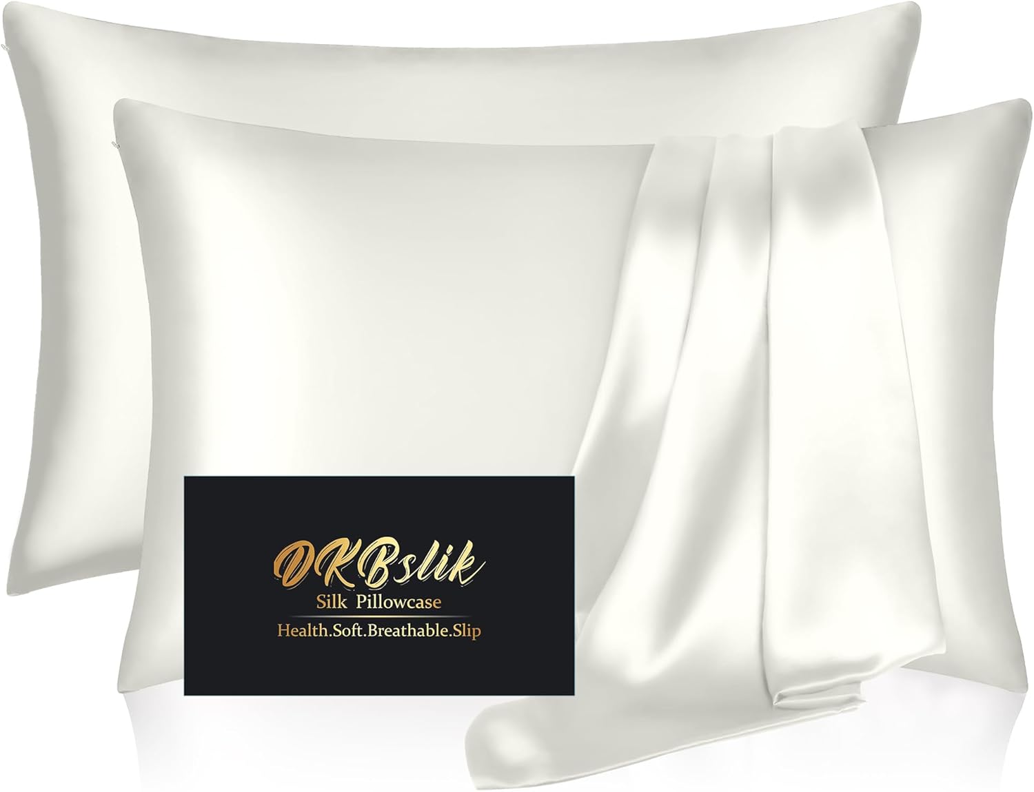 DKBslik Mulberry Silk Pillowcases (Set of 2) — Standard Size, Natural Silk Satin