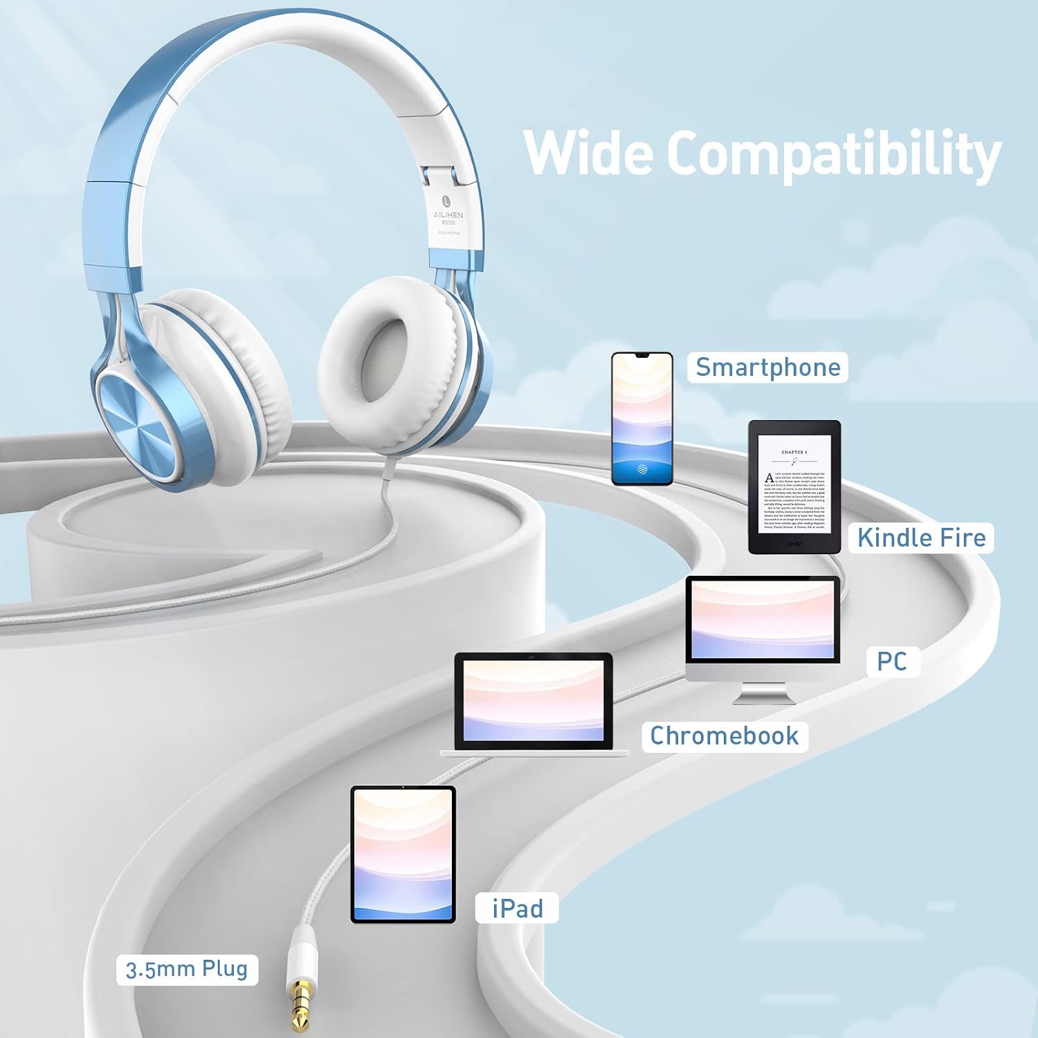 Detalle 1 de AILIHEN Kids Headphones, 3.5mm Wired