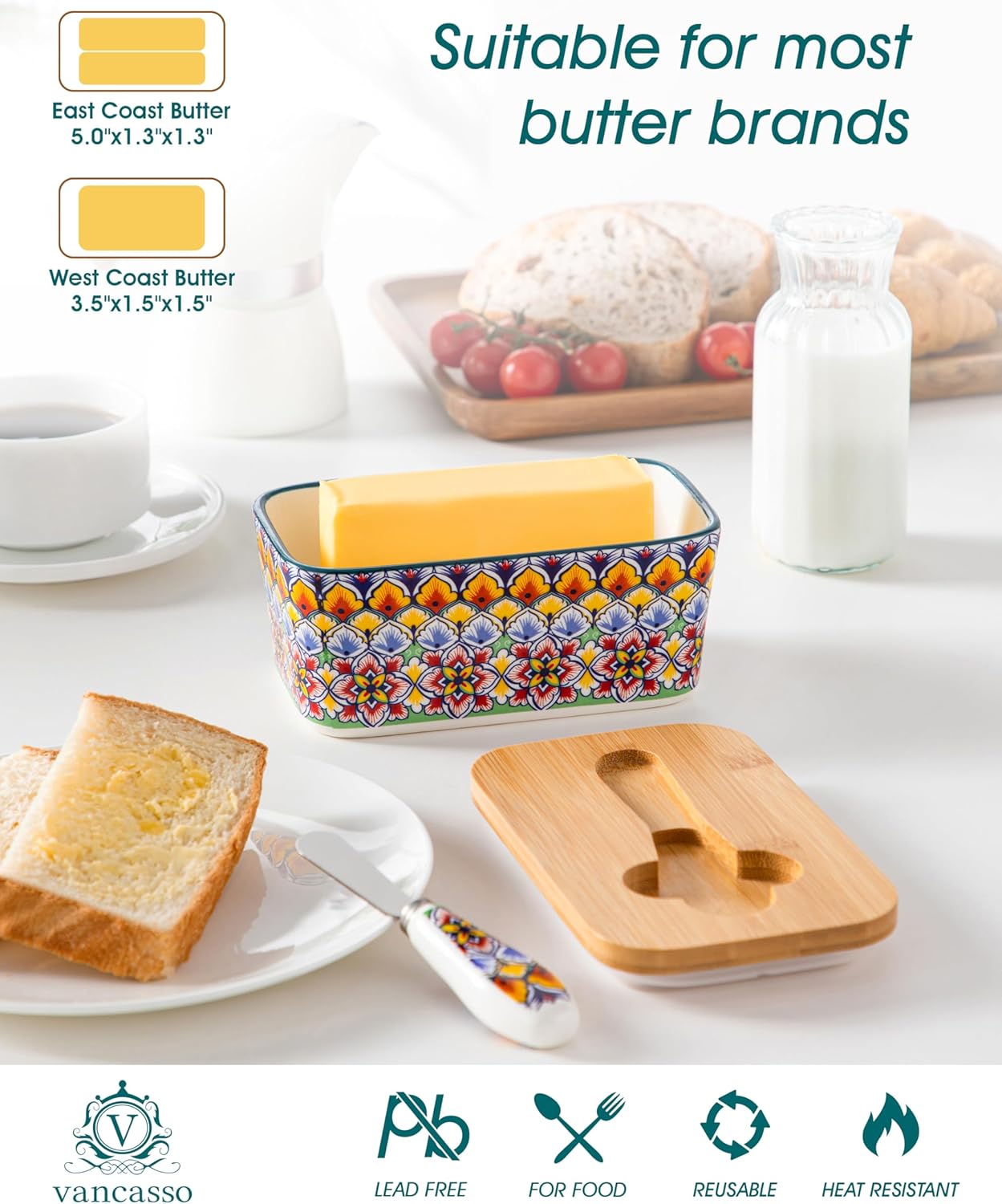 Detalle de vancasso Ceramic Butter Dish, 6.5-inch