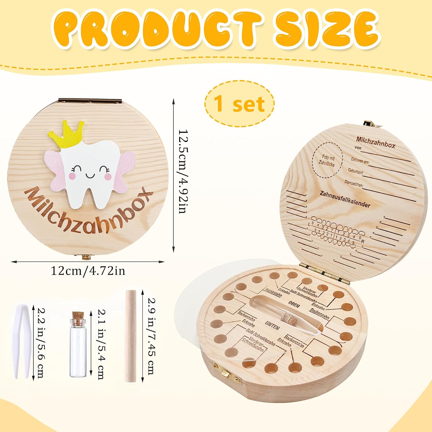 Detalle 2 de Shengruili Zahnbox aus Holz für Milchzähne – Aufbewahrungsbox für Baby-Zähne mit Verschluss