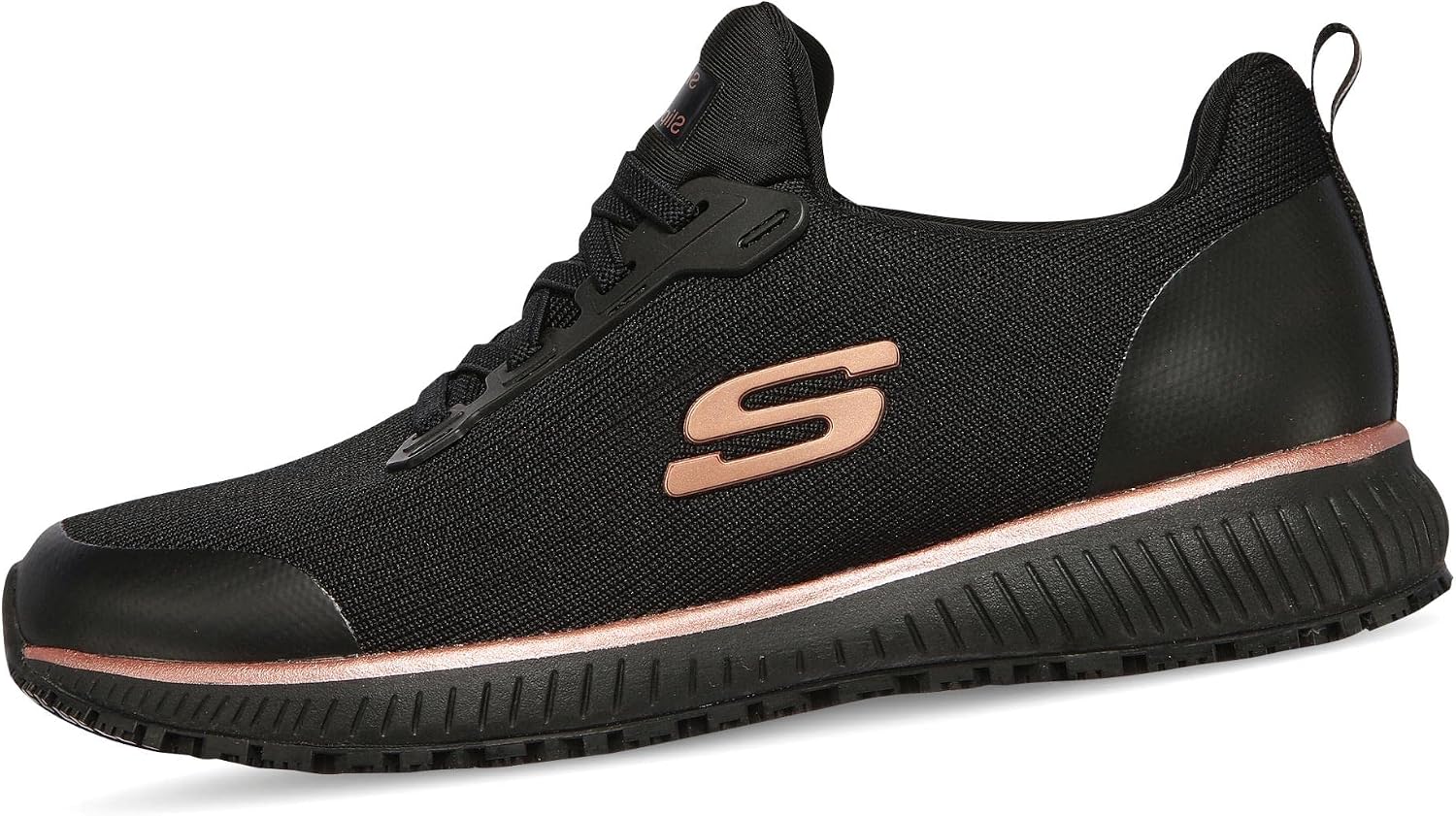 Detalle de Skechers SQUAD SR para mujer (Black Flat Knit / Rose Gold Trim) talla 39 EU