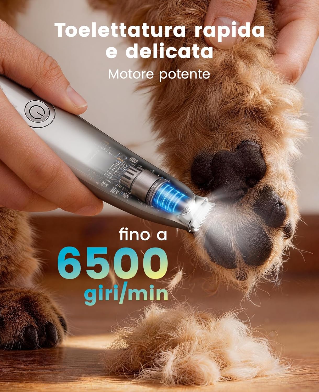 Detalle de Tosatrice per Cani e Gatti – Tosatrice Silenziosa 35 dB con Lama Curva, Luce LED e 2 Velocità, 99 g, ricaricabile Type-C