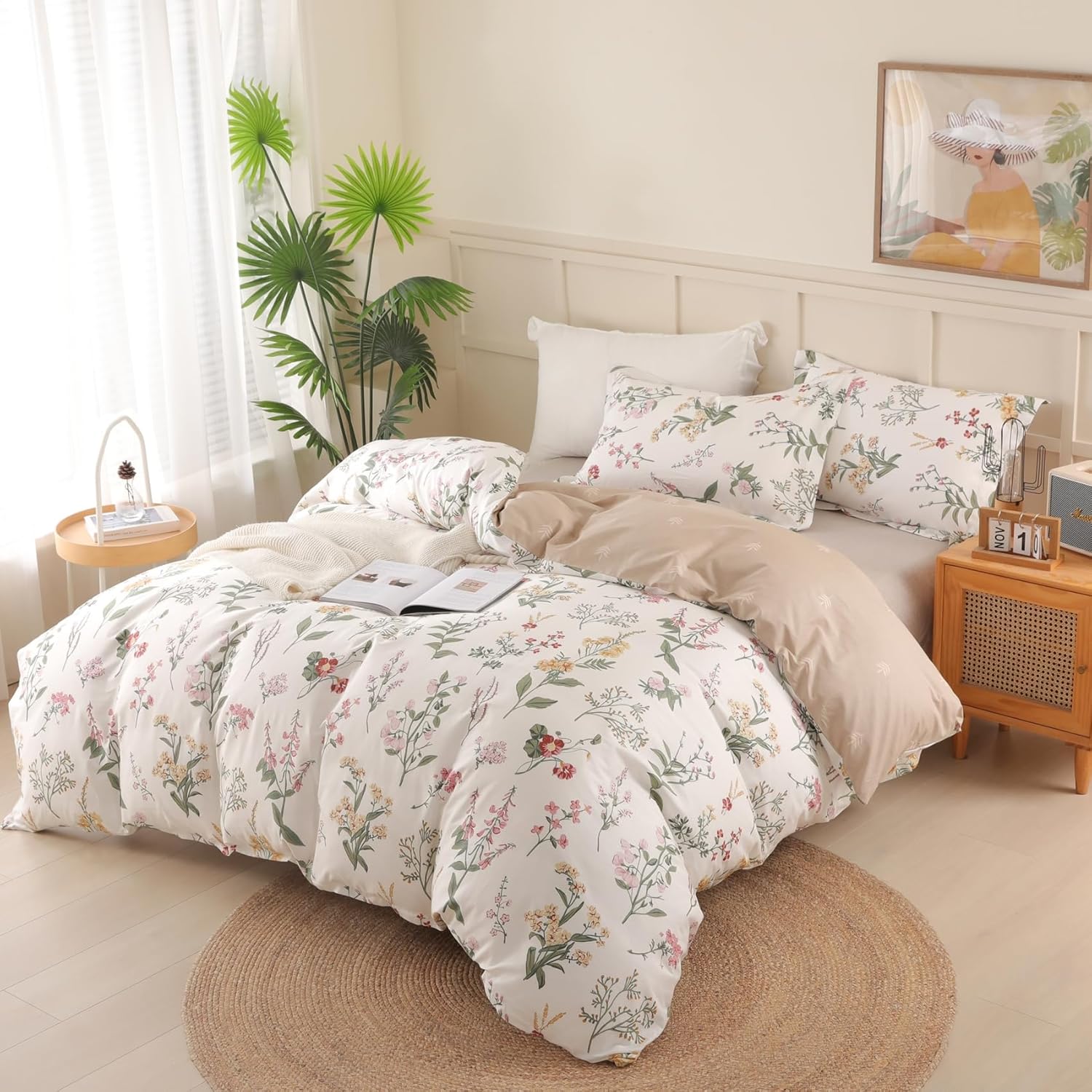 Detalle de OAITE King 3-Piece Cotton Duvet Cover Set, Floral, 400 Thread Count