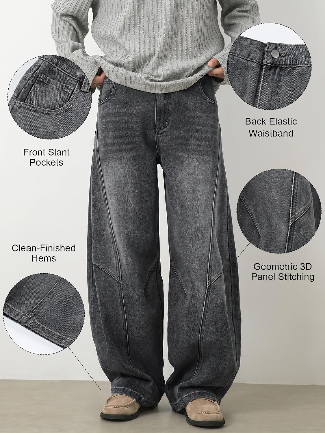 Thumbnail 3 de Icymay Mens Baggy Jeans, Wide-Leg Y2K Vintage Denim, Relaxed Fit