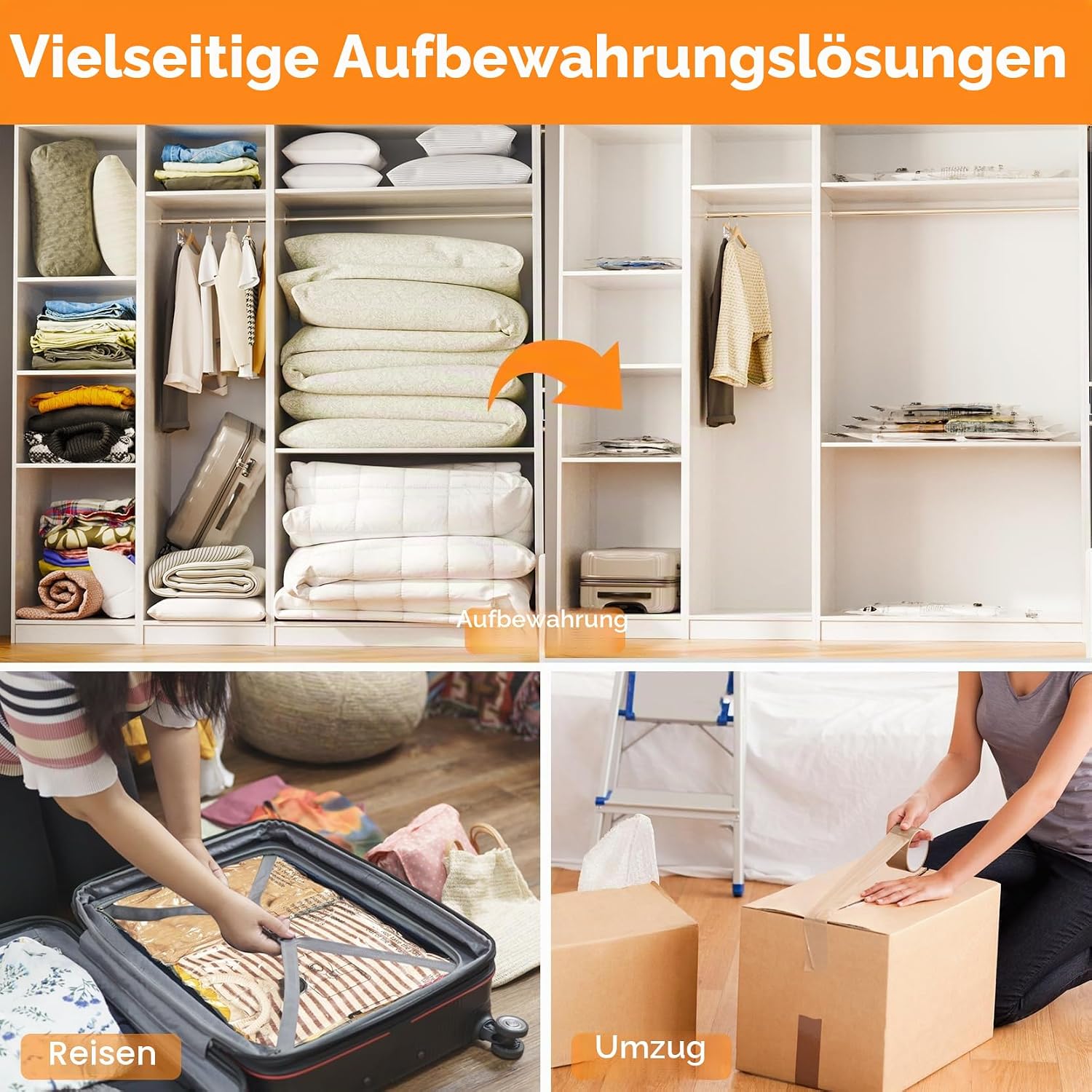 Detalle de Vakuumbeutel-Set für Kleidung, Bettdecken & Kissen – 10-tlg Jumbo/ Large, luftdicht & wiederverwendbar