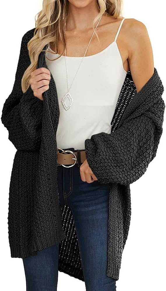 Detalle 2 de Maroway Women's Oversized Long Cardigan, Open-Front Chunky Knit