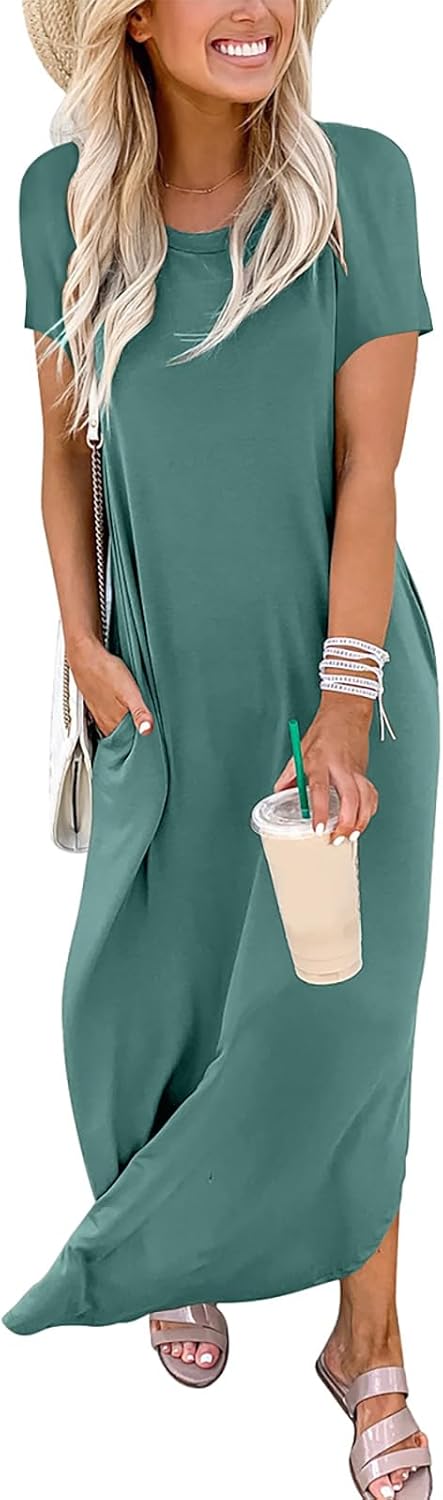 Detalle 2 de ANRABESS Women's Summer Maxi Dress: Loose Fit, Short Sleeves, Beach-Ready Sundress