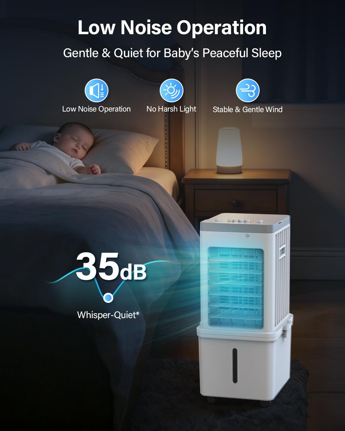 Thumbnail 6 de 12L Portable Air Conditioner Evaporative Air Cooler Fan (3 Speeds, 120° Oscillation) – Quiet 35dB, with Wheels