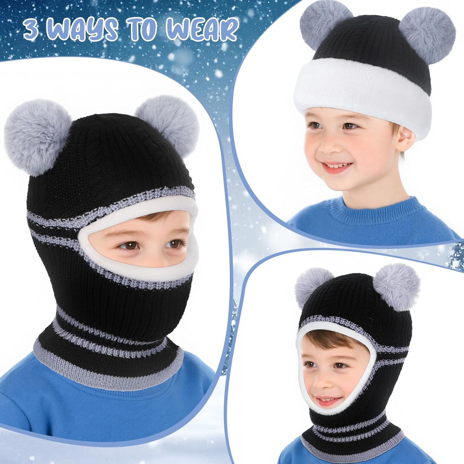 Detalle de Yimomoyi Kids Winter Warm Hat & Scarf (Fleece, Earflap Beanie/Balaclava) for 3–6 Years