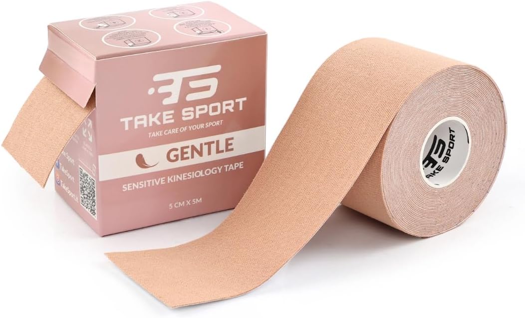 Detalle de TS TAKE SPORT Kinesio Gentle Tape – Bande kinésiologique 5 x 5 m (95% coton, 5% élasthanne) pour peaux sensibles