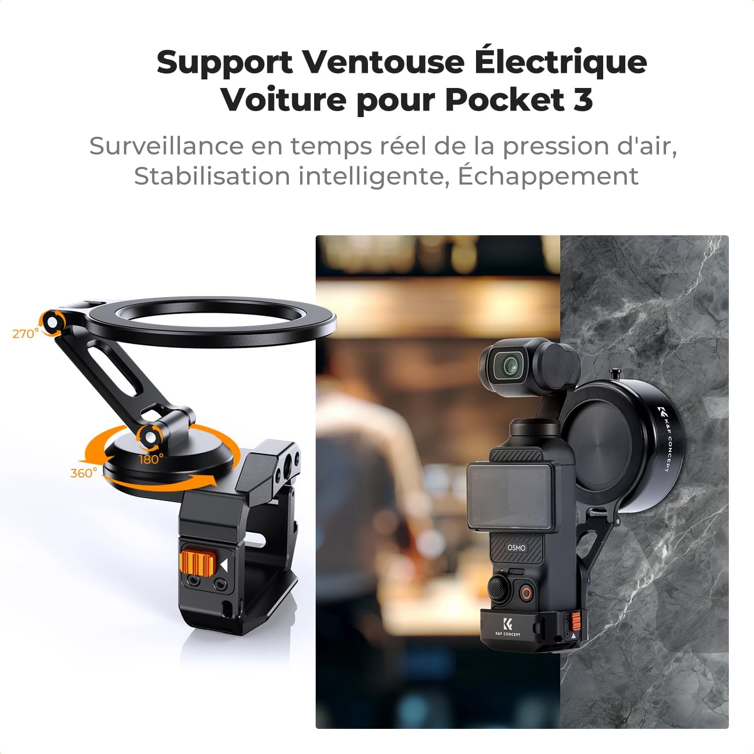 Detalle 2 de K&F CONCEPT Kit Ventouse pour DJI Osmo Pocket 3 –Fixation magnétique et ventouse électrique