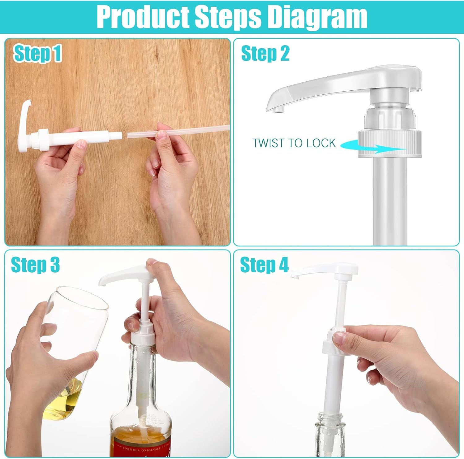 Thumbnail 1 de JRYGAC Pompe Sirop – Ensemble de 4 pompes doseuses en PP avec 4 tuyaux longs et 4 courts