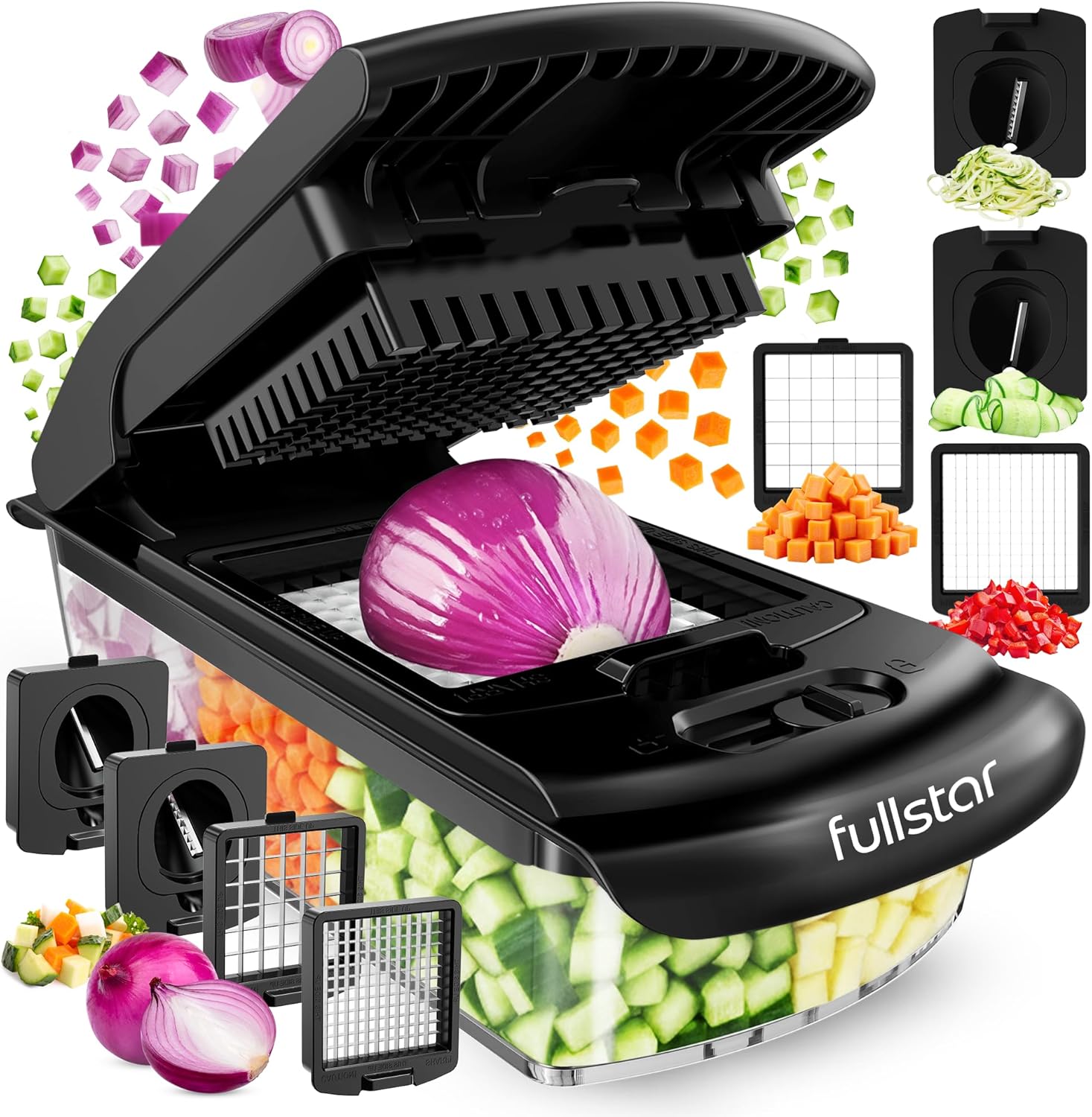 Fullstar 4-in-1 Pro Vegetable Chopper & Cutter: Slicer Dicer Spiralizer with 5-Cup Container