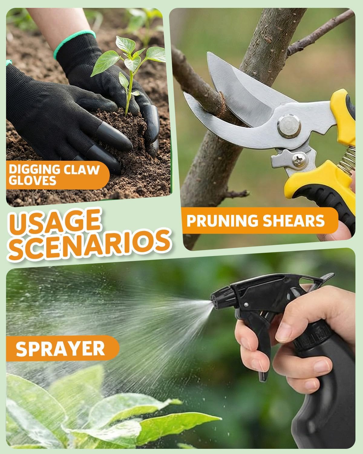 Thumbnail 4 de 7-Piece Garden Tools Set (Stainless Steel) with Storage Tote Bag, Black & Yellow