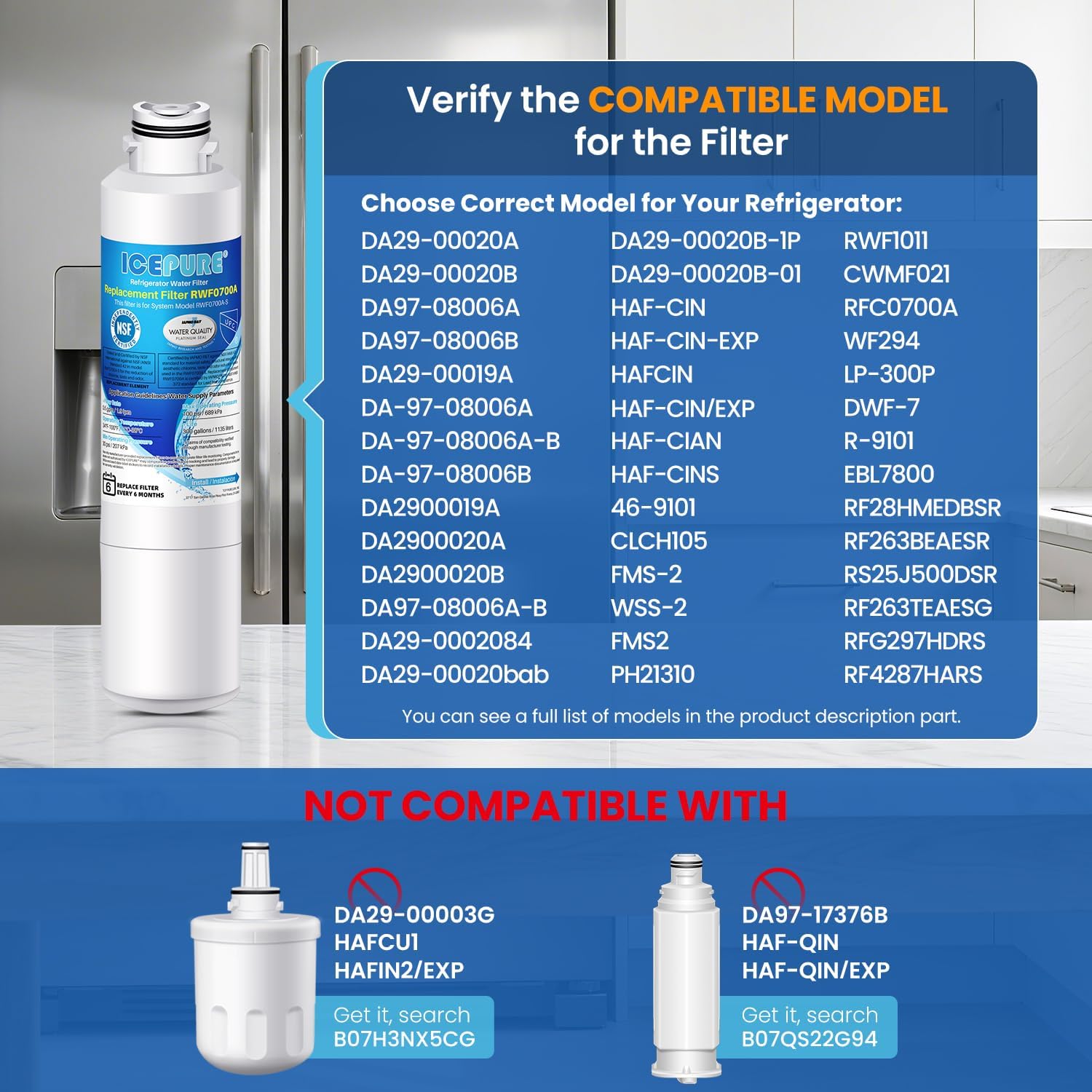 Detalle de ICEPURE RWF0700A Refrigerator Water Filter, 3-Pack for Samsung DA29-00020B