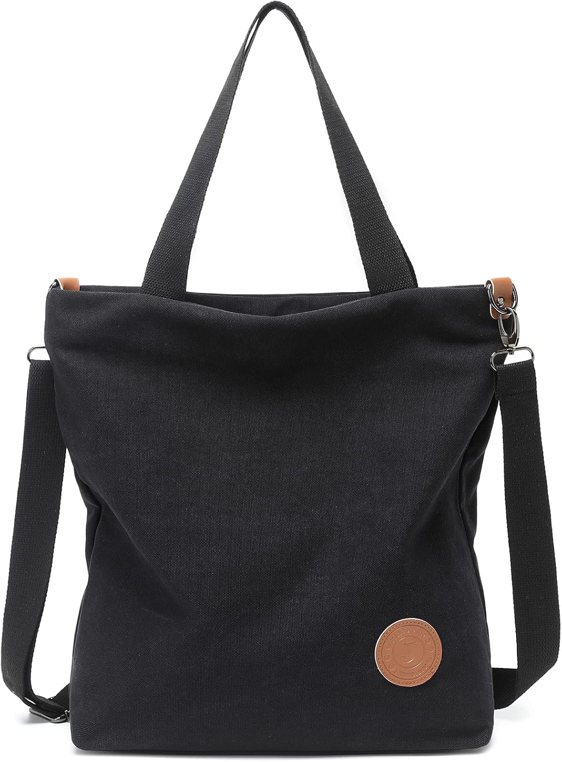 Detalle de JANSBEN Damen Canvas Handtasche Schultertasche Umhängetasche – Schwarz, groß für Arbeit, Schule & Alltag