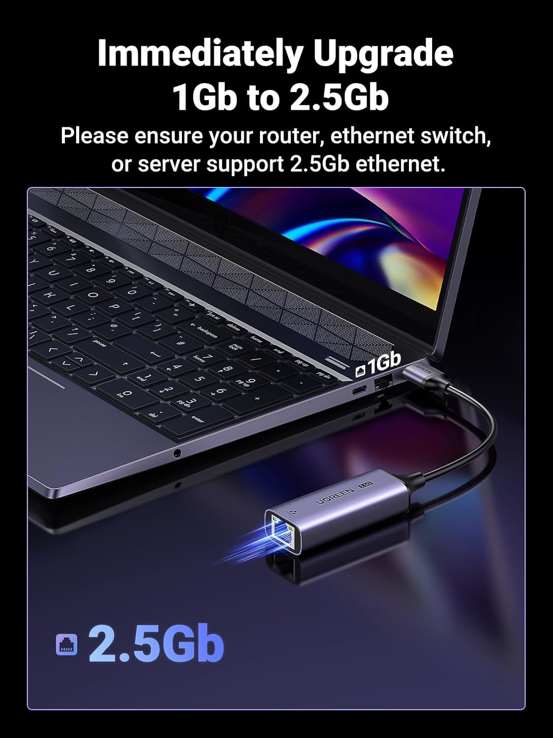 Thumbnail 3 de UGREEN USB 2.5G LAN Adapter Ethernet 2500 Mbps Gigabit ⌚