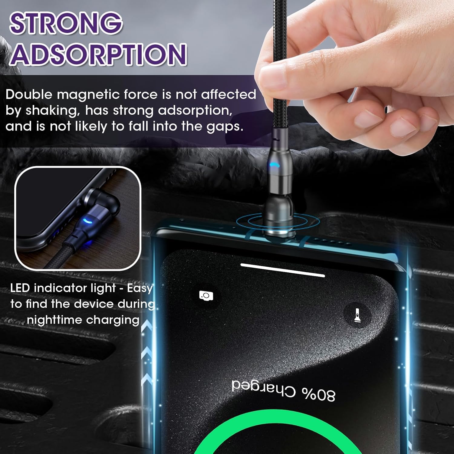 Thumbnail 5 de Qaum Magnetic Charging Cable 2PCS (2M+2M) – 3 in 1 Nylon Braided USB Cable
