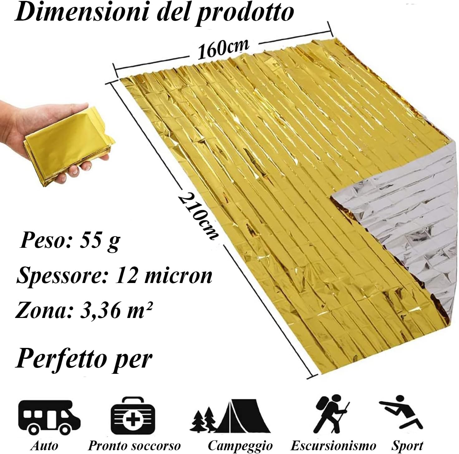 Thumbnail 1 de HONYAO Coperta Termica di Emergenza 3 Pezzi 210×160 cm (oro/argento) per freddo, pioggia e vento