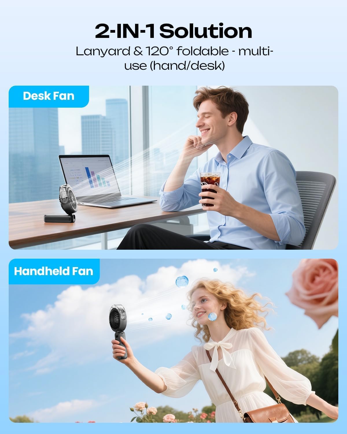 Thumbnail 5 de Otlonpe S-P6 Handheld Misting Fan, 4 Speeds, 120° Adjustable, USB-C