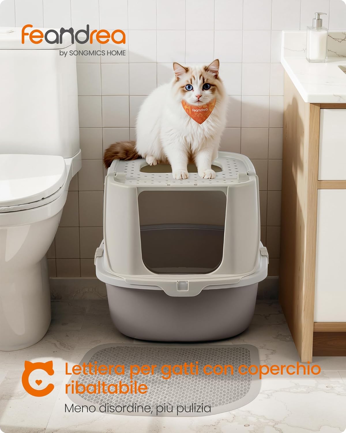 Thumbnail 1 de Feandrea Lettiera XXL per Gatti con Coperchio e Paletta – Colore Avena e Grigio Caldo PPT011LH01