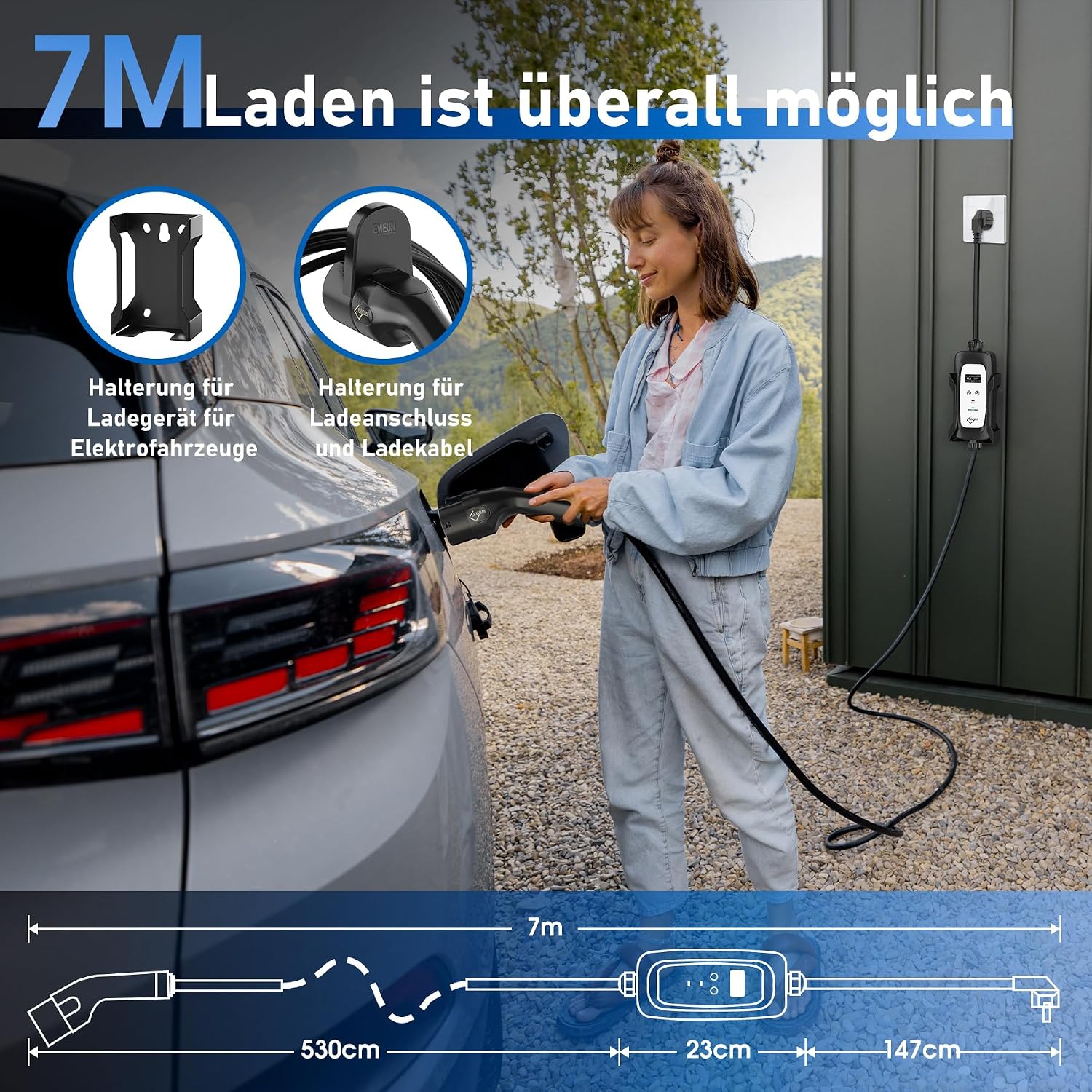 Thumbnail 1 de EVIEUN Typ 2 Schuko Ladekabel 3,6 kW (1-phasig, 7 m) inkl. Zeitvorwahl & Digitaldisplay