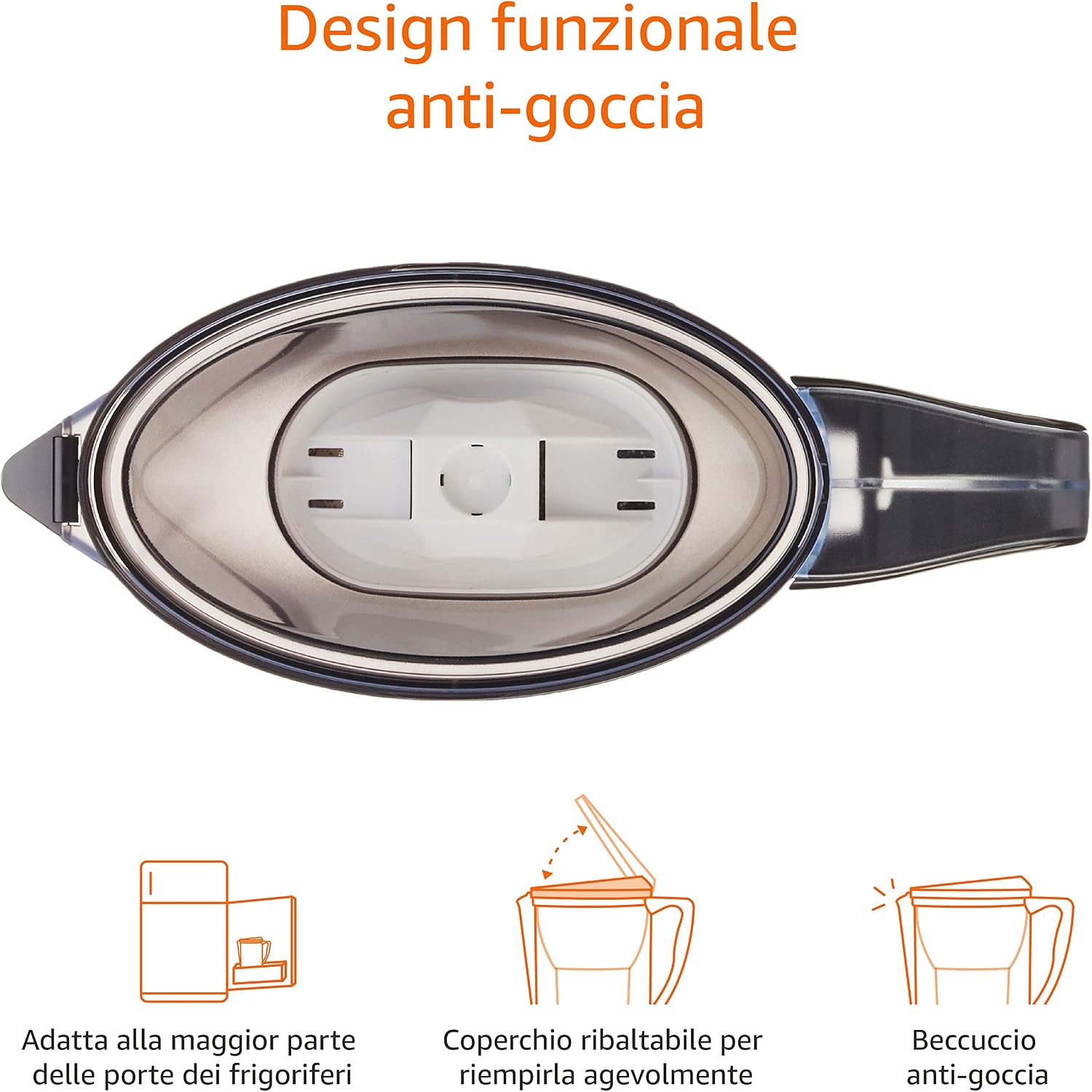 Detalle 2 de Amazon Basics Caraffa filtrante per l'acqua 2,3 L, nero — filtraggio semplice e pratico