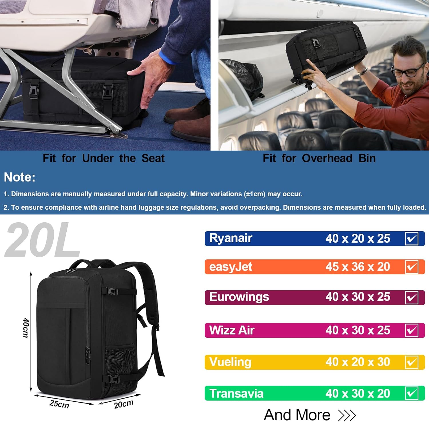 Detalle 2 de LIGSAN Handgepäck-Rucksack 30L für EasyJet 45x36x20 cm – Unter dem Sitz, 15,6 Zoll Laptopfach, wasserabweisend